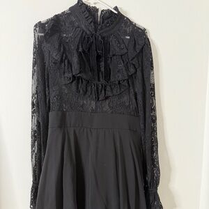 Killstar Black Lace Ruffle Long-Sleeve Dress